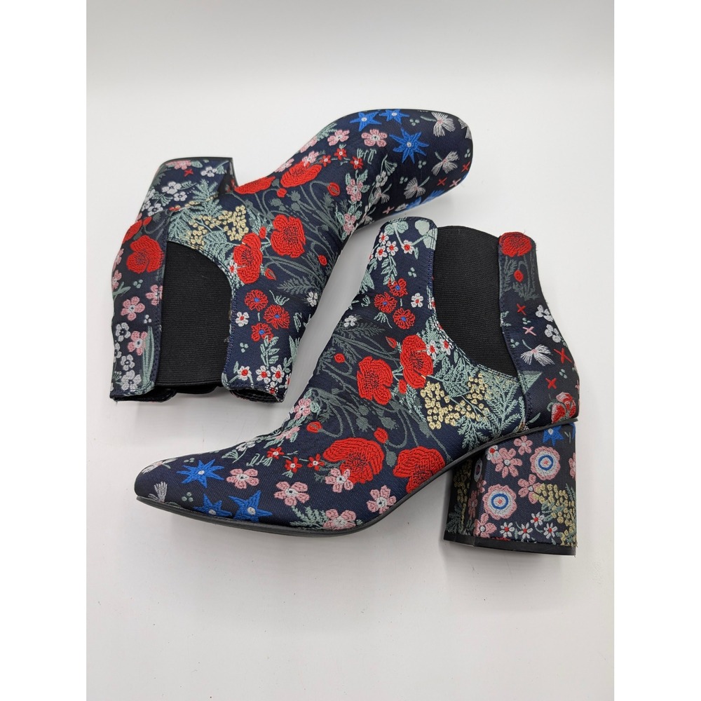 Indigo Rd Boots Womens 9.5 Blue Floral Embroidered Artsy Ankle Satin Victorian - Picture 9 of 9